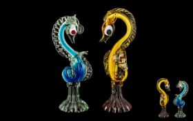 Murano - 1960's Quality and Novelty Pair of Glass Sea-horses In Wonderful Colours.