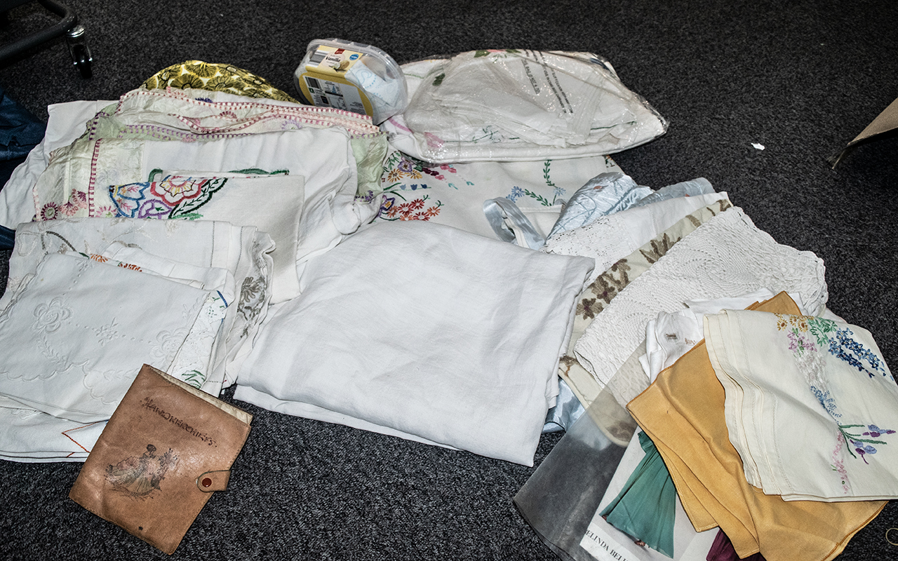 Large Collection of Vintage Fabric in two boxes, comprising tablecloths, embroidery, lace, - Image 2 of 2