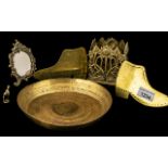 Miscellaneous Brass Oddments comprising pair of clogs, tray,