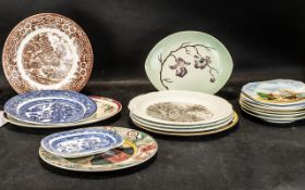 Collection of Cabinet & Decorative Plates, comprising: Willow Pattern oval small plate and 9.