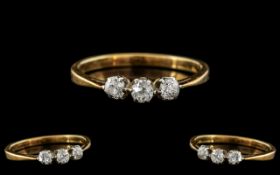 18ct Gold - Attractive 3 Stone Diamond Set Ring.