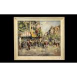 ANATOL BOUCHET. Signed Oil Painting on Board depicting a busy street scene with figures in the