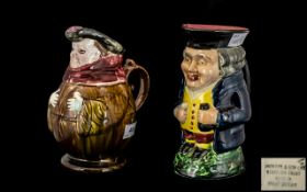 Majolica Pottery Jug In the Form of a Monk, With a Staffordshire Toby Jug of Typical Form.