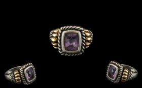 Large Amethyst Ring Set In Silver and Gold Stamped 925 & 18K. Purchased In Jamaica In 2006, Ring