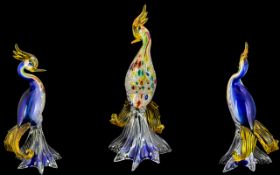 Murano - 1960's Superb Multi-Colour Glass Figure of An Exotic Bird with Wonderful Colours to Front,