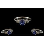 Ladies 9ct White Gold Attractive and Petite Diamond and Sapphire Set Ring,