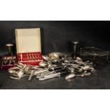 Three Boxes of Miscellaneous Silver Plated Cutlery, small vases, candlestick,