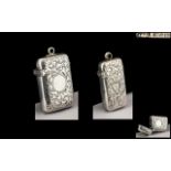 Victorian Period - Pleasing Sterling Silver Hinged Vesta Case of Small Proportions. 1.5 Inches - 3.