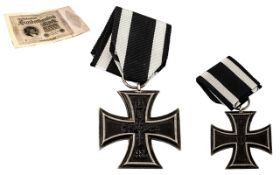 World War I - 1914 German Iron Cross - 2nd Class. Mark ' W ' For Wilhelm 1 on Suspension Ring.