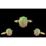 9ct Gold - Attractive Single Stone Opal Set Ring.