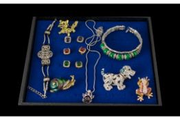 Collection of Costume Jewellery. Includes ( 3 ) Pairs of Gold Plated and Different Coloured Stones