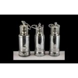 Three Rare Chrome Plated Miniature Souvenir 'Oldham Miners' Safety Lamps, battery operated,