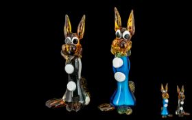 Murano - Superb Novelty Pair of Multi-Coloured Glass Poodle Figures From the 1960's & 1970's.