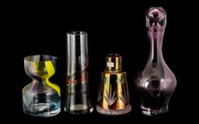 Collection of Four Murano Style Glass Items, comprising a 9'' smoked glass and amber vase; a ruby