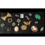 Vintage and Antique Brooches, Includes Malakite and Silver Brooch, Silver Scottish Thistle Brooch,