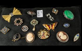 Vintage and Antique Brooches, Includes Malakite and Silver Brooch, Silver Scottish Thistle Brooch,