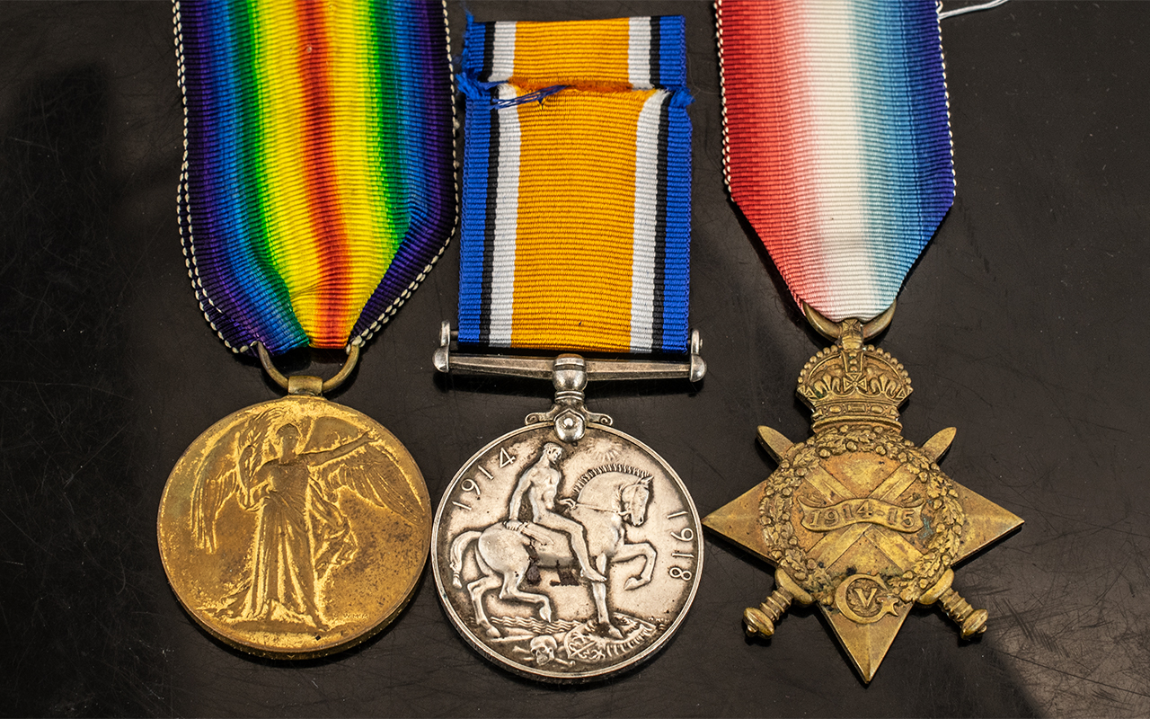 WWI Medal Trio, 17278 PTE R. FRYER LNLR A Company 9th Btn (KIA 19/10/1916).