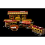 Tinplate Key Wind Train and Tender with two carriages (Pullman- Monte Carlo), British made,