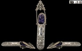 Victorian Embossed Silver Ladies Spectacle Case on chain with buckle; 8 inches (20cms) long
