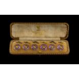 Antique Period Superb Boxed Set of Circular Faceted Amethysts and 9ct Gold Studs - Beautiful Set In