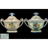 Pair of Portuguese Faience Pottery Lidded Tureens, of large size,