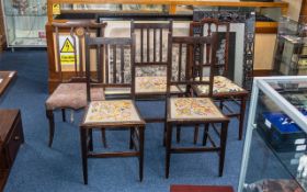 A Harlequin Set of Five Edwardian Mahogany Bedroom Chairs, with embroidered seats,