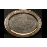 Middle Eastern Silvered on Copper Embossed Large Oval Tray/Charger.