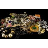 Bag of Vintage Costume Jewellery comprising brooches, earrings, necklaces, bangles, baubles,