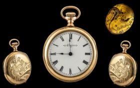 Elgin National Watch Co Gold Filled Ladies - Keyless Open Faced Pocket Watch.