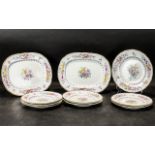 Collection of Handpainted Victorian Plates, decorative designs including deutsche blumen,