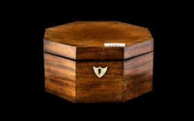 Antique Mahogany Hexagonal Lidded Box with shield shape, mother of pearl,