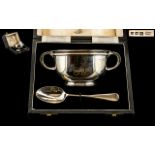 1930's Boxed ( Fitted Deluxe ) Sterling Silver Loving Cup and Spoon of Excellent Quality. Marker J.