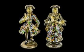 Murano 1950's Franko Toffolo Superb Pair of Millefiori Courtier Figures wonderful early pair .