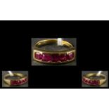 Asscher Cut Ruby Band Ring, a row of five rubies of excellent colour, with the rare Asscher cut,