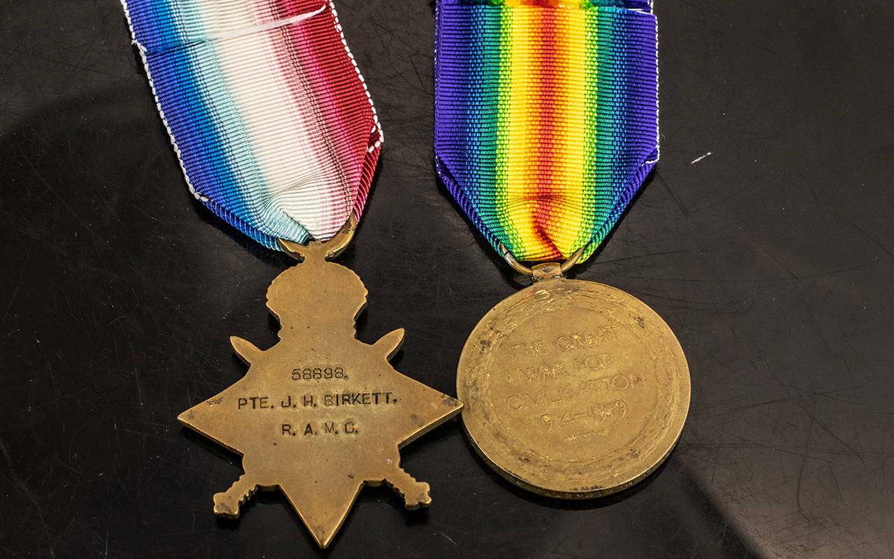 WWI Medal Duo, 588898 PTE J.H. BIRKETT RAMC. Comprising 1914-15 Star and The Allied Victory Medal. - Image 2 of 3