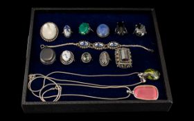 An Excellent Collection of Vintage Sterling Silver Stone Set Jewellery ( 14 ) Items In Total. All