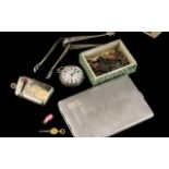 Miscellaneous White Metal Items comprising ladies silver fob watch with white enamel dial,