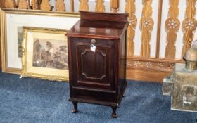 Edwardian Mahogany Coal Purdonium/Scuttle housed in cabinet, raised on four feet.