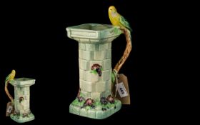 Art Deco Wade Pottery Jug, made in the shape of a pedestal with a yellow budgerigar to the handle,