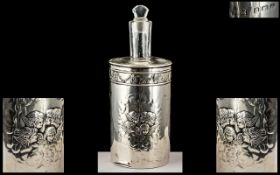 Edwardian Period - Ladies Large and Impressive Circular Sterling Silver and Glass Scent Bottle