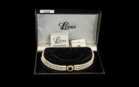 A Lotus Simulated Pearl Choker Necklace, in box with certificate.