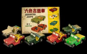 Six Assorted Vintage Tinplate Jeeps, friction, MF 988,