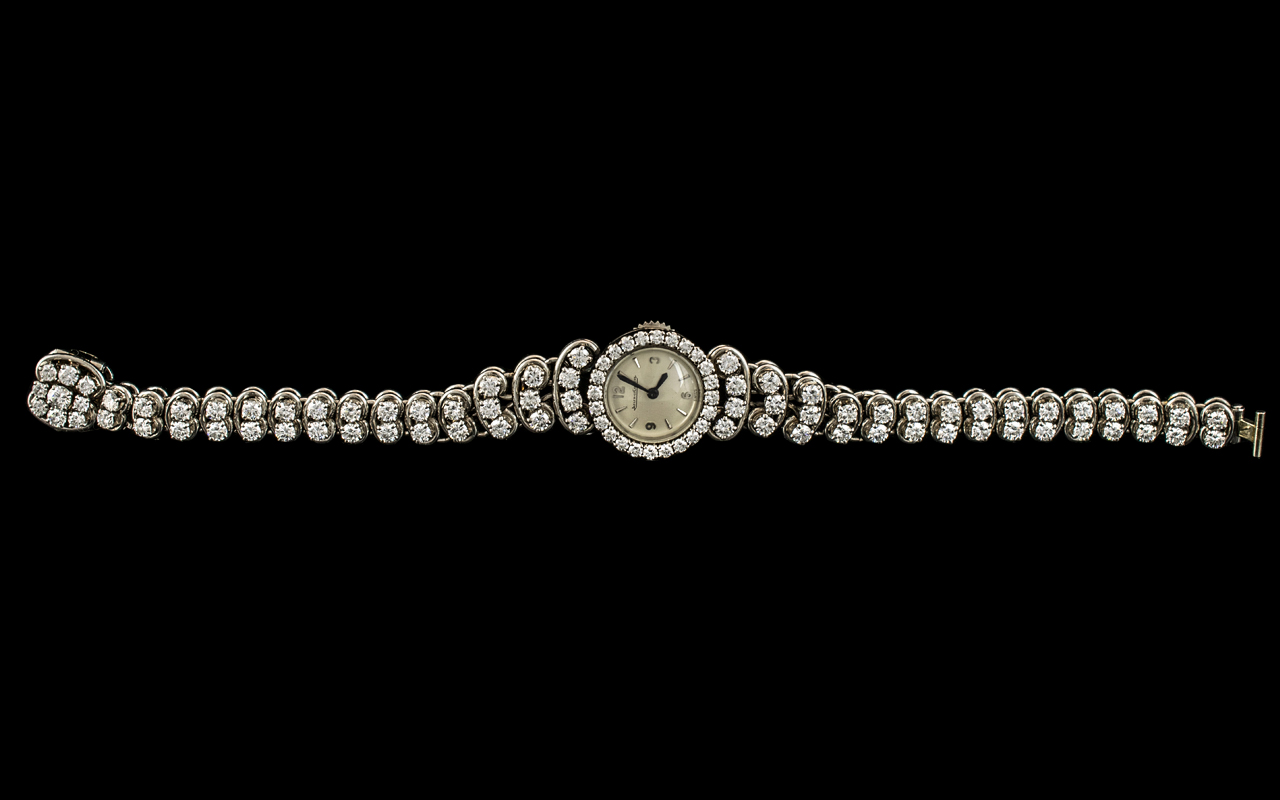 Jaeger-Le-Coultre Stunning Quality Ladies Platinum / Diamond Set Wrist Watch, Manual Wind, - Bild 2 aus 6