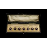 Antique Period Nice Quality Boxed Set of Circular Faceted Amethyst and 9ct Gold Studs.