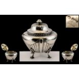 Late Victorian Period - Superb Quality Sterling Silver Hinged Tea Caddy, Wonderful Design and Form,