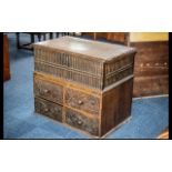 Commonwealth Period Oak Lidded Bible Box with finely carved Gothic style tracery to front and sides;