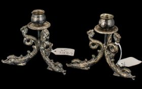 Pair of Quality Heavy Cast Metal Silver Plated Candlesticks,