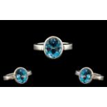 Ladies - Superb Quality and Contemporary Platinum - Single Stone Aquamarine Set Ring.