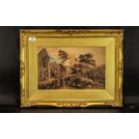 Large Copy of a David Cox Watercolour, depicting a country scene, framed in an ornate gilt frame