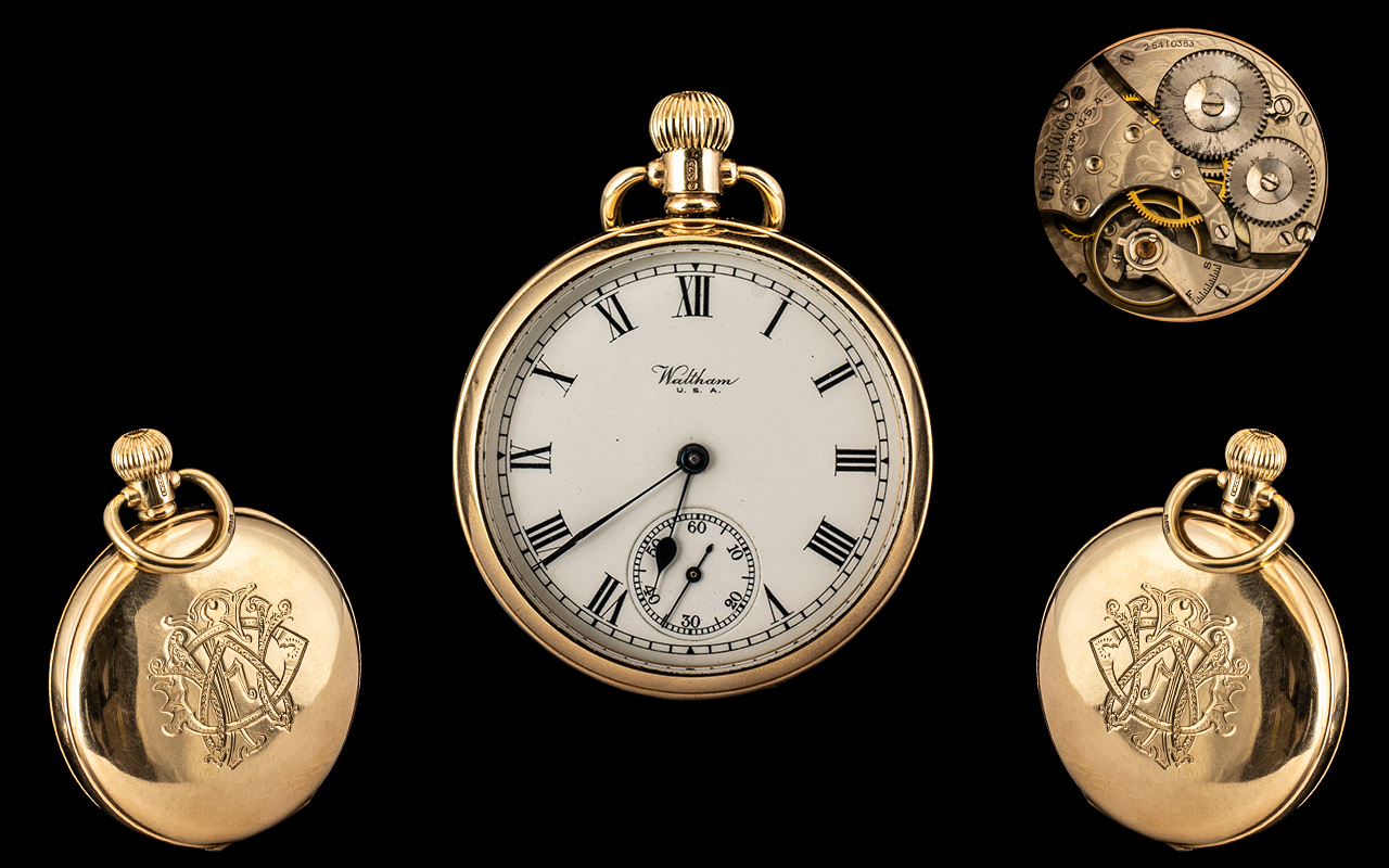 American Watch Company Waltham - Gents Signed 9ct Gold Keyless Open Faced Pocket Watch with - Image 2 of 2